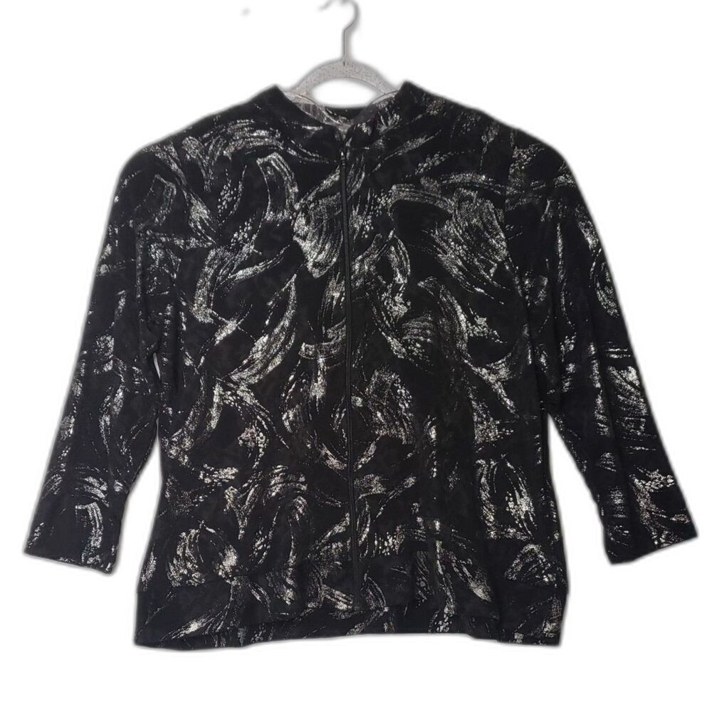 MAGGIE BARNES Black Silver Jacket Cardigan Slinky Knit Womens Plus Size 1X NEW